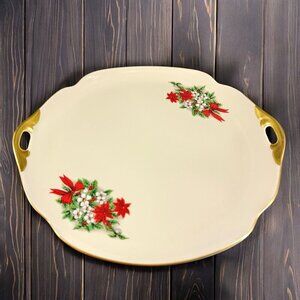 Pickard China Hand Decorated Poinsettia Plate Platter Porcelain USA Holiday VTG